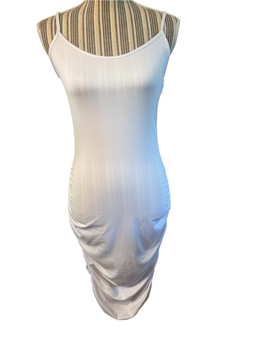 Popular 21 Slip Dress Large White Midi Ruched Sides Spaghetti Straps Bodycon